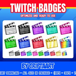 Clapperboard Twitch Badges, Cinema Bit Badges, Cheers, Abonnenten, Filmstream / Discord, Youtube, Kick, Tiktok