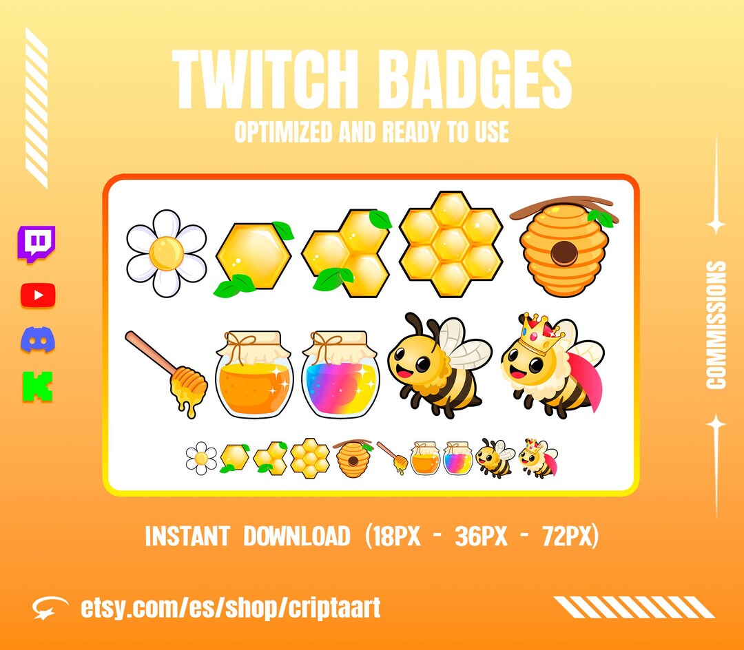 Cute Honey Badges for Twitch and Discord, Kawaii Bee Bit Badge Pack for ...