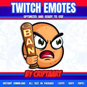 Potato Ban Twitch Emote, Baseball Bat Sub Emoji, Punkty kanału / Grafiki strumieniowe, Discord, kopnięcie, Youtube, Tiktok