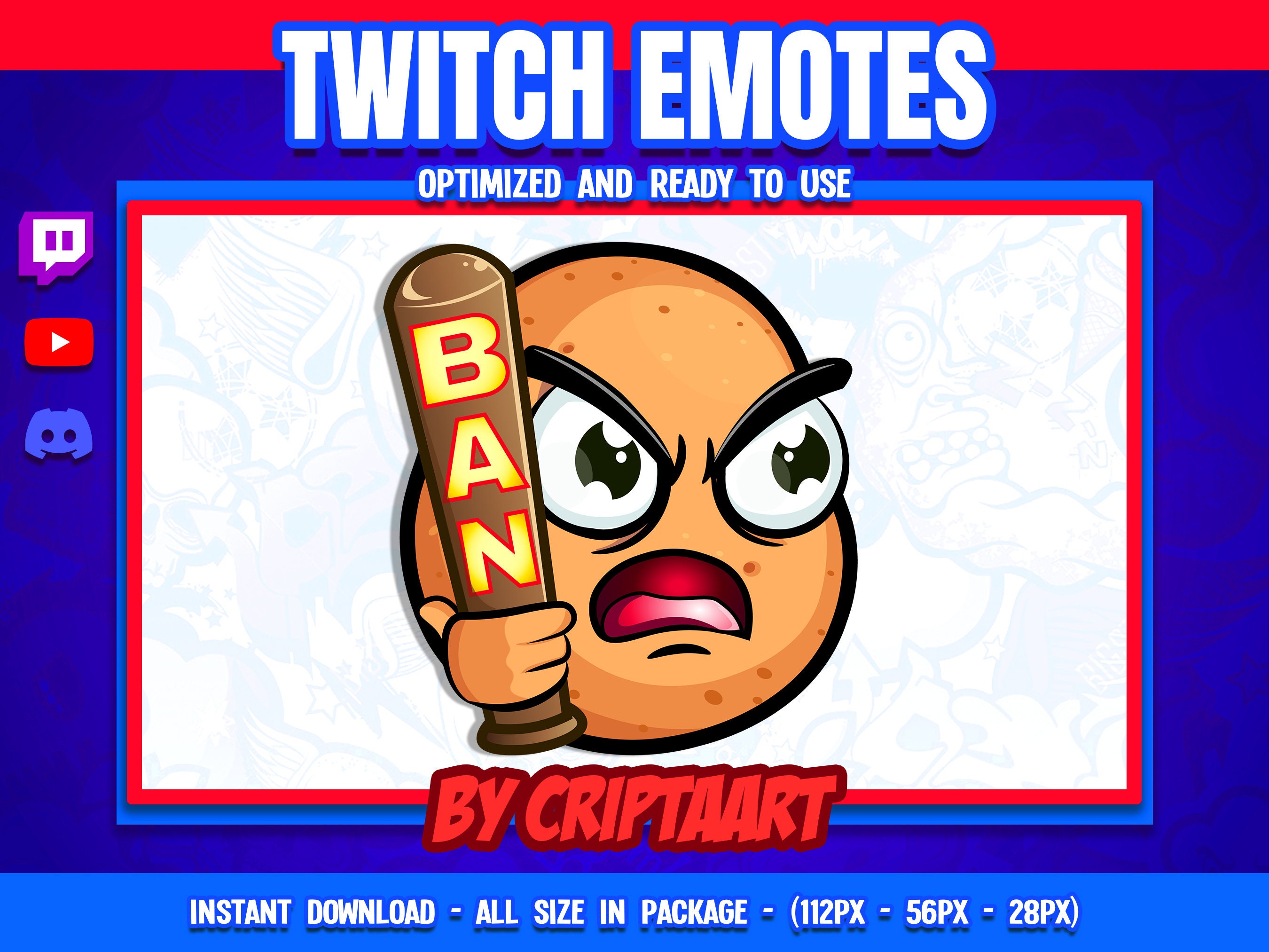 Potato Ban Twitch Emote, Baseball Bat Sub Emoji, Channel Points ...