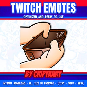 Leeres Portemonnaie Twitch-Emoji, kein Geld-Emoji, Stonks, Abonnenten, Spenden, Hype Train, Bits, lustiger Artikel für Discord, Kick, Tiktok, YouTube