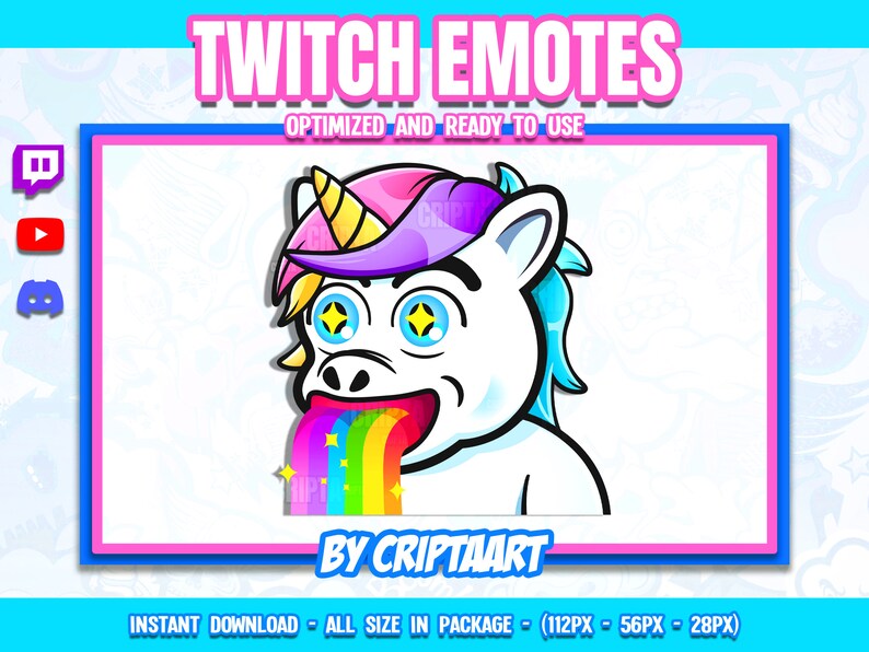 Unicorn Puke Rainbows Twitch Emote, Stream Graphics, Subscribers