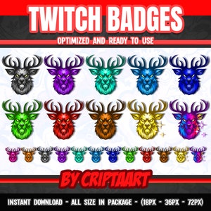 Deer Twitch Badges, Reindeer, Subscribers, Cheers / Streamer Graphics, Discord, Kick, Youtube, Tiktok