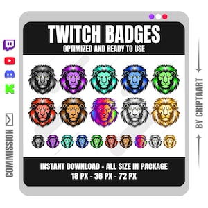 Lion Sub Badges | Bit Badges | Streaming Graphics | Twitch, YouTube, Kick, Tiktok, Discord, Facebook