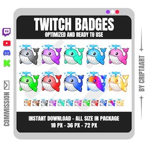 Whale Twitch Sub Badges, Kawaii Blue Whale Bit Badges, Cute Ocean Animal Emotes for Streamers, Discord Stickers, Pastel Cozy Gaming