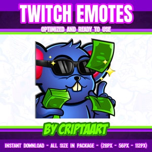 Myszka Pieniądze Twitch Emote, Rich Rat, Bits, Cheers, Channel Points / Stream, Youtube, Kick, TikTok