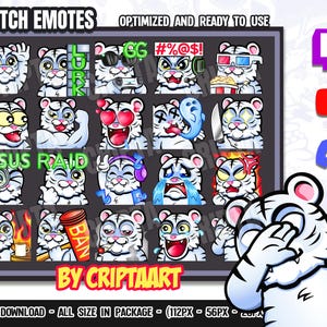 White Tiger Twitch Mega Pack, Emojis Bundle, Channel Points, Subscribers / Stream Graphics, Discord, Kick, Youtube, Tiktok
