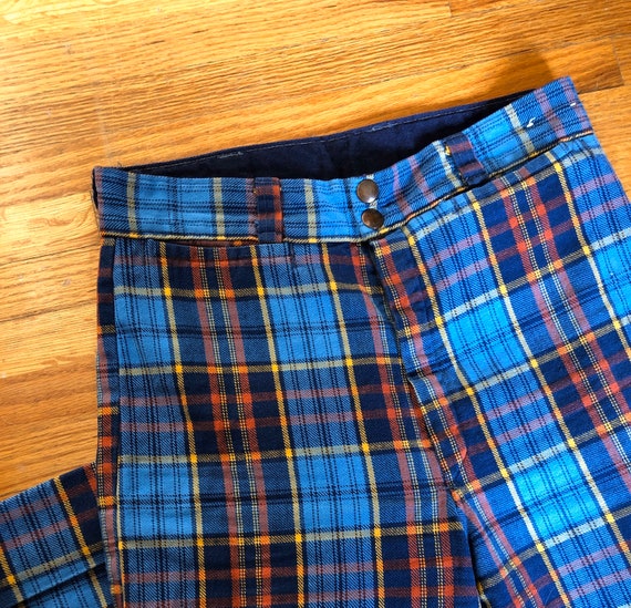 UNISEX FLARES 1970s Blue, Red, and Yellow Plaid -