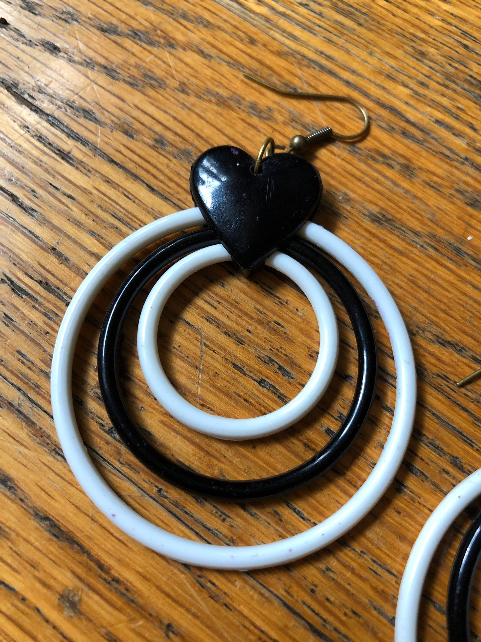Vintage 1970s Plastic Black and White White Hoop Earrings Etsy