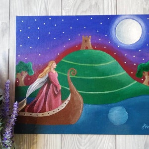 モルガン・ル・フェイの油絵、女司祭の絵画、湖の乙女、異教の芸術、ウィッカの芸術、アバロン、ケルト芸術、女神の芸術、ファンタジーの絵画