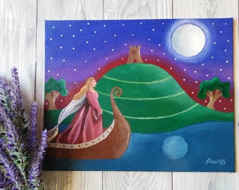 Morgan le fay oil painting, priestess painting, lady of the lake, pagan art, wiccan art, Avalon, celtic art, goddess art, fantasy painting