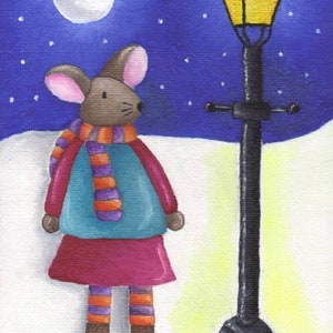 Mouse print, fine art print, mouse painting, winter painting, winter mouse, mouse illustration, cute mouse, art illustration, moonlight walk