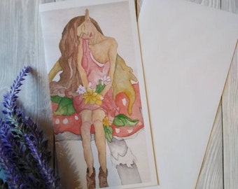 Fairy card, faerie greeting card, fine art card, fairy painting, faerie painting, fairy illustration, watercolour card, faerie art