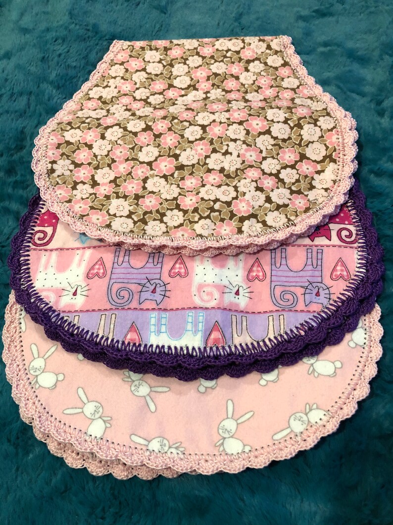 3 Handmade Crocheted Edge Burp Cloths Etsy