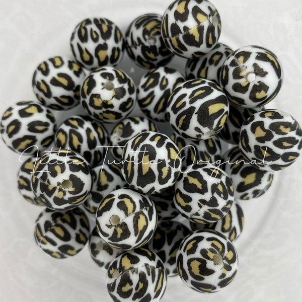 NEW!  15mm White Leopard Silicone Beads, Leopard Silicone Beads, Animal Print Silicone Beads, Silicone Bead, Wholesale