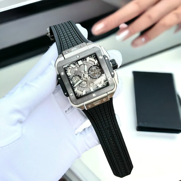 Automatic Square Bang Unico Titanium HU Watch with Moissanite Diamonds 42mm