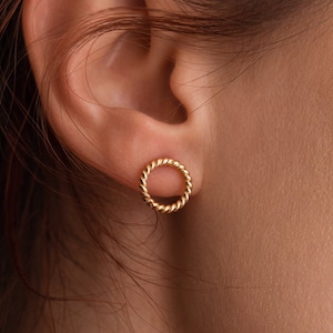 Gold Twist Rope Circle Stud Earrings: 18k Gold Sterling Silver