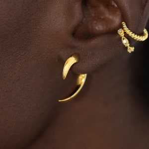 Double sided horn earrings, unique ear jacket, bold wrap, front back, minimalist, hook ear cuff, suspender earrings, modern, asymmetrical