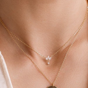 Dainty minimalist cz necklace, delicate choker chain, fan lotus cubic zirconia, tiny, unique, vintage, boho stacking necklace, bridal gift