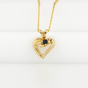 Sapphire heart pendant, 10K solid gold, ornate heart pendant, genuine, natural, dark blue sapphire, heart necklace, September birthstone