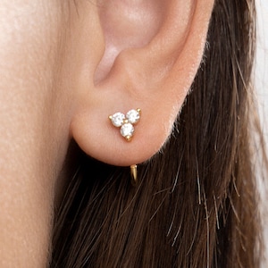 Triangle CZ Huggie Hoops: 18K Gold Sterling Silver Cuff Earrings