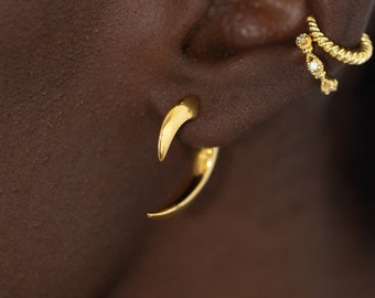 Double sided horn earrings, unique ear jacket, bold wrap, front back, minimalist, hook ear cuff, suspender earrings, modern, asymmetrical