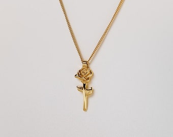 ROSA -  Dainty vintage style rose pendant necklace, gold flower pendant rose shaped floral necklace boho stacking necklace stack 925 gift
