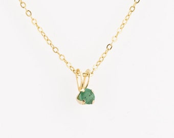 Tiny emerald pendant, 14k solid gold, genuine, dainty, small, round cut, natural emerald pendant, green, May birthstone, 925 chain, 4mm