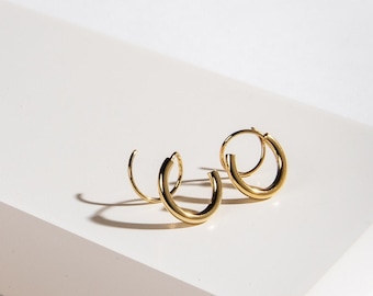 KRISTI - Gelaagde mini dubbele spiraal Huggie Hoop Earring sierlijke gestapelde twist gelaagde roségouden twister zilveren unieke dubbele piercing cadeau