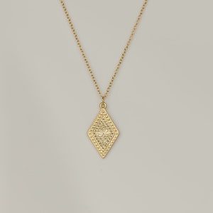 ALICE - Vintage style rhombus pendant gold coin necklace w/ bauble bobble beads beaded diamond shaped coin boho stacking geometric necklace