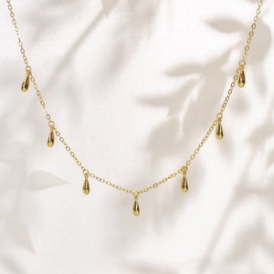 Dainty Water Drop Choker: 18k Gold Plated 925 Silver Satellite Necklace