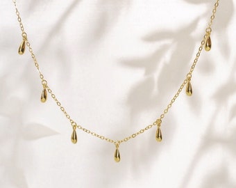 DAMLA - Water drop choker satellite gold chain choker necklace 925 silver dainty chain mini droplet choker minimal stacking necklace