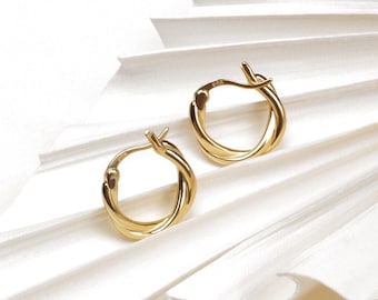LAUREN -  Dainty vintage gold interwoven entwine hoop earrings spiral rose silver twist weave boho minimalist stacking wreath small 925