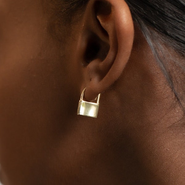 LOCK - Dainty gold vermeil huggie hoop, lock earrings, 18k gold filled, padlock charm, mini hoop earrings, minimalist stacking hoops, gift