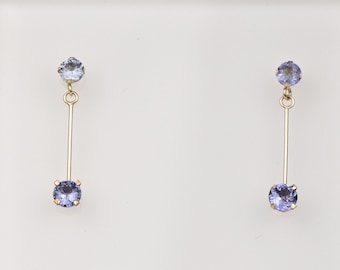 Tanzanite drop earring, 10K solid gold, genuine, 1ct tanzanite, 4 blue stones, dangle earring, December birthstone, antique, 24th wedding