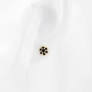 Black CZ Flower Stud Earrings: Dainty 925 Sterling Silver