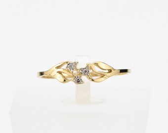10K Gold Branch Ring with CZ Accents - Vintage Boho Style (US 7.5)