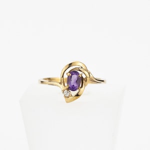 Purple amethyst diamond ring, 10k solid gold, chunky vintage, antique, clear, genuine, natural diamond, (0.03ct) unique anniversary ring, 7