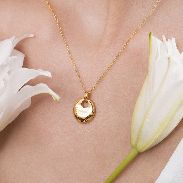 Collier pendentif galet, pendentif forme organique abstraite, minimaliste simple, pendentif grain d'or, collier bohème à empiler, plaqué or 925, cadeau