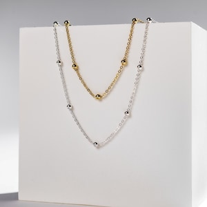 BELLE - Dainty bead satellite chain choker necklace 925 sterling silver boho style gold plated silver bead orb chain stacking necklace