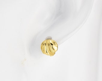 Tiny ball hoops, dainty bold, thick, chunky gold huggie, mini puff, dome hoops, small sphere, ribbed, shell earring, ornate, vintage, 925