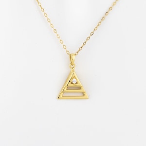 Gold Plated Sterling Silver Triangle CZ Pendant Necklace