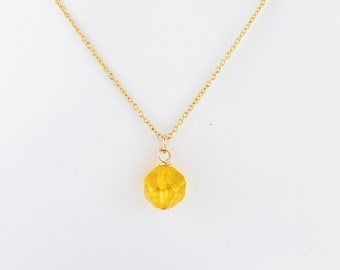Natural citrine necklace, faceted genuine citrine, 14K gold filled, decagon citrine pendant, geometrical, unique, November birthstone