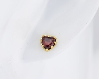 Heart Cut Garnet CZ Studs: 18k Gold Plated Sterling Silver