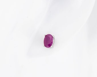Zierliche Ovale Rubin Ohrstecker: 925 Sterling Silber, Juli Geburtsstein