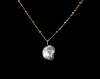 Nugget baroque pearl necklace, 14K gold filled, satellite bubble bead gold chain, natural white pearl, vintage, layering, bridesmaid, bridal
