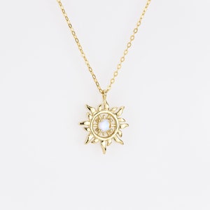 Gold Sunburst Moonstone Necklace: Sterling Silver Celestial Pendant