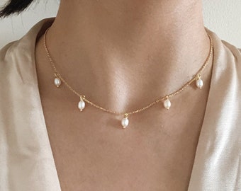 Baroque Pearl Satellite Choker: 18k Gold Plated Sterling Silver Necklace