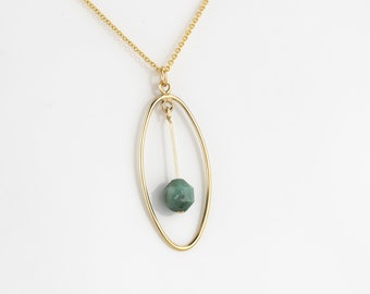 Ovale natuurlijke smaragdgroene ketting, 14k goud gevuld, ovale hanger, olijfgeslepen, gefacetteerd, echte ruwe ruwe smaragd, mei geboortesteen ketting, 14KGF