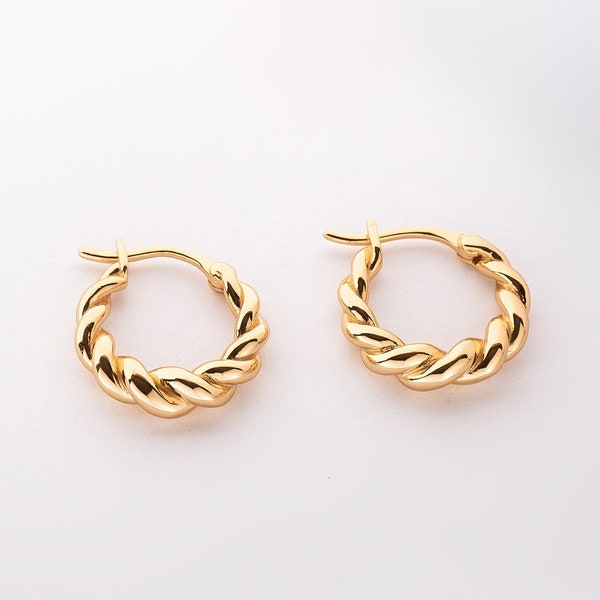 EMMA - Gold croissant twist rope mini dome hoop small bold earrings chunky weave spiral crescent Dôme entwine wreath rose gold vintage